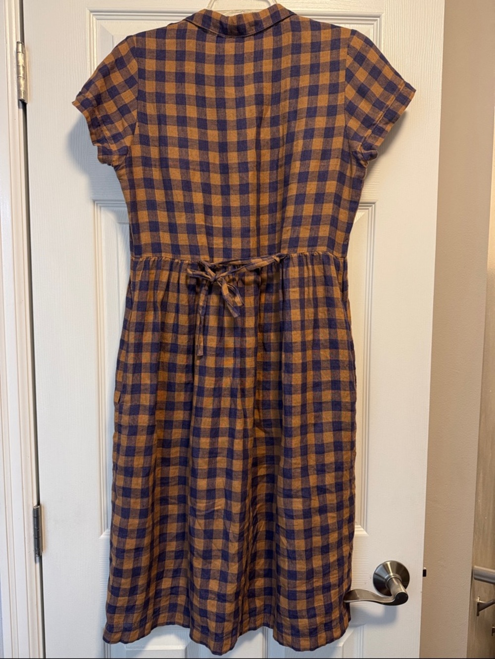 Pyne & Smith No. 30 Linen Midi Blue/Tan Checkered Dress Modest XS - Picture 4 of 4